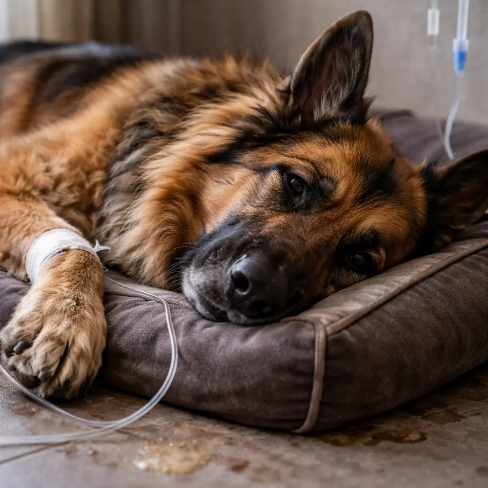 perro muy enfermo y débil