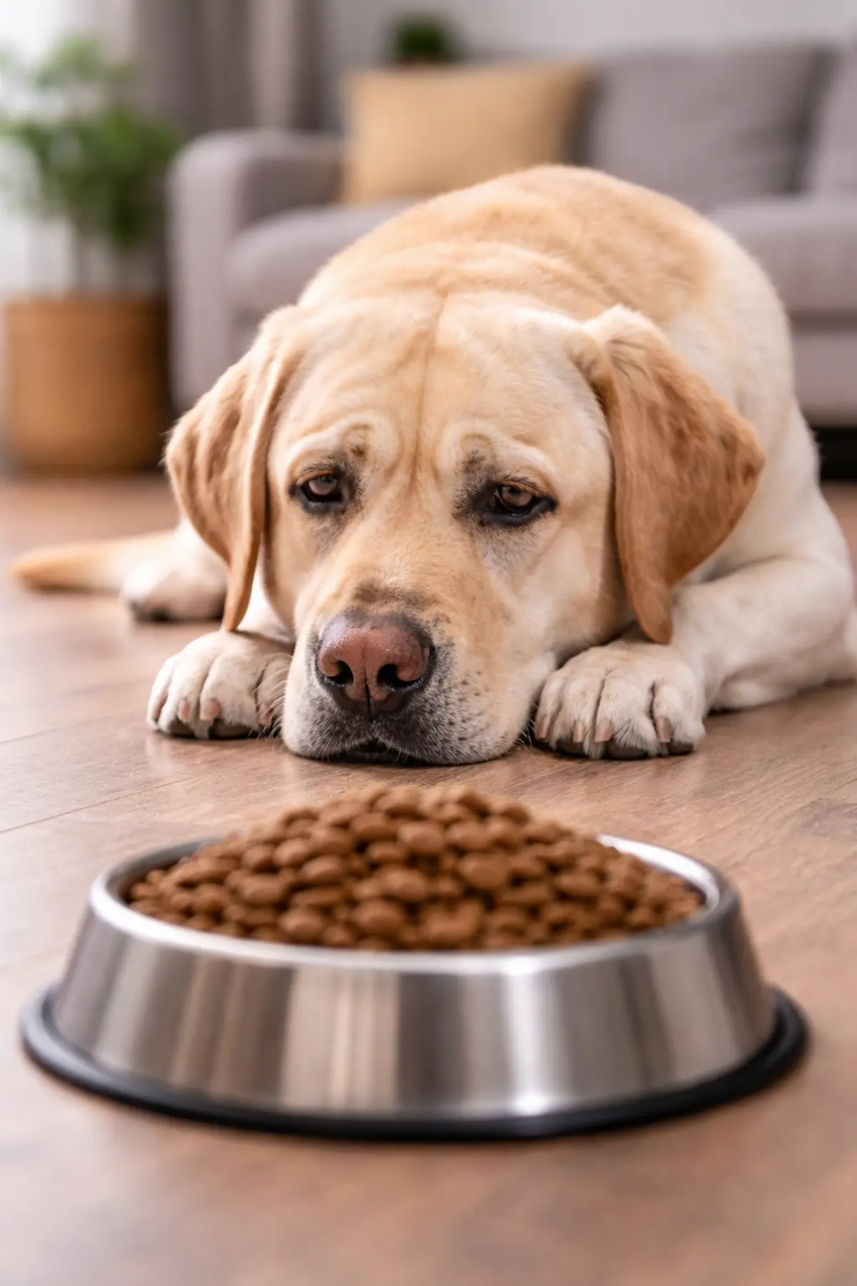 perro sin apetito delante del plato