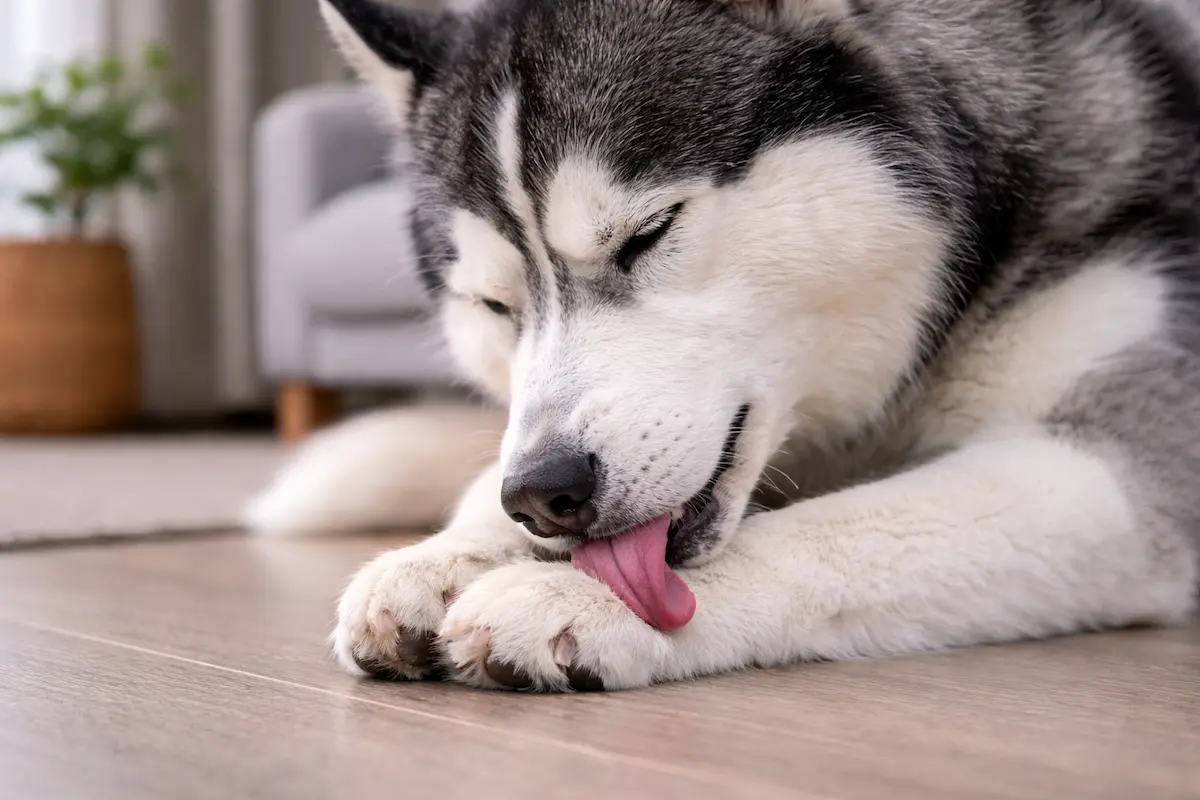 perro lamiéndose las patas